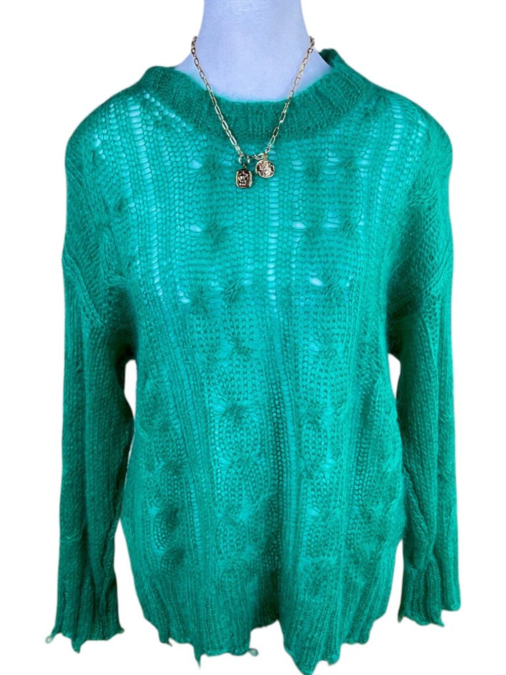 Anthropologie Sweater Wool Green Open Weave Posey Stitchy (S)